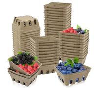 Rainmae 50 Pack Natural Pulp Fiber Berry Basket, Molded Berry Basket Produce Vented Container for Strawberry Blueberry Raspberry Fruit and Vegetable, Farmer Market, Grocery Stores, Backyard Party