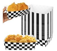 Rainmae 50 Pcs Race Car Food Boats, Disposable Racing Checkered Party Supplies Food Trays, Black and White Paper Serving Trays Two Fast Themed Kids Birthday Party for Hot Dog, Popcorn, Picnics