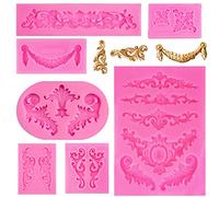 Rainmae 7 Pcs Baroque Fondant Silicone Molds, Relief Flower Lace Chocolate Mould, Scroll Lace Clay Mold, Filigree Mold 3D Sculpted Decoration, Cupcake Topper, Jewelry, Polymer Clay, Crafting Projects