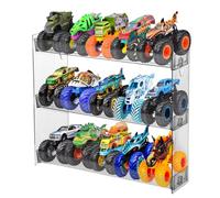 Rainmae Acrylic Monster Trucks Display Case Acrylic Transparent Monster Truck Organizers Storage Carrying Case Wall Mount 3 Tiers Toy Car Holder Shelf Rack for Hot Truck Wheels Matchbox Cars Room