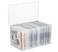 Rainmae CD Storage Box Clear Plastic CD Organizer DVD Storage Box with Lid -Hold up to 26 CDs, DVDs Cases Storage Container Shelf Organizer Bin for DVDs,Video Games, Blu-ray, Books, Home, Office