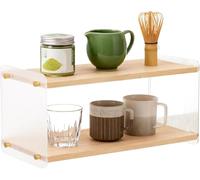 Rainmae Coffee Station Organizer 2 Tier Acrylic Home Storage Mugs Hooks for Kitchen Countertops, Coffee Bars for Placing Mugs, Coffee Beans, Syrup, Cups, Stirrers