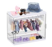 Rainmae Doll Clothes Closet Compatible with La-bu-bu Clothes - Stackable Clear Wardrobe Cabinet with Detachable Display Shelf, Rod & 10 Hangers for 15/17cm Doll Clothes Storage and Organizing