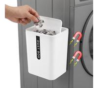 Rainmae Magnetic Lint Bin with Lid for Laundry Room Wall Mount Dryer Lint Holder Box Compact Laundry Room Storage Organizer Small White Modern Dust Trash Can for Indoor Storage Decoration