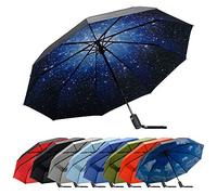 RainPlus Windproof Travel Umbrella - Compact, Automatic, Folding and Portable - Umbrellas For Rain for Men and Women - Car, Backpack, Purse, Strong & Wind Resistant, Black/Galaxy, One Size, Compact