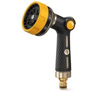 RAINPOINT Hose Pipe Spray Gun, 10 Patterns, Heavy Duty Metal Garden Hose Spray Gun with Thumb Flow Control, High Pressure Hose Nozzle Sprayer for Watering Plants, Lawns, Car and Pet Washing, Yellow
