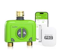 RAINPOINT WiFi Water Timer 2 Outlets, Smart Irrigation Hose Timer with with Brass Inlet & Outlet, Antenna Hub, Weather Based Automatic Irrigation System for Garden, APP Remote/Voice Control