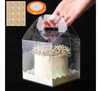 RAINPOP 10Pcs Transparent Cake Boxes, Square Plastic Baking Box Clear Cake Gift Box with Handle, 5.25in Individual Cake Boxes Containers Display Box for Dessert Candy Cakes