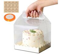 RAINPOP 10Pcs Transparent Cake Boxes, Square Plastic Baking Box Clear Cake Gift Box with Handle, 5.25in Individual Cake Boxes Containers Display Box for Dessert Candy Cakes (Large)