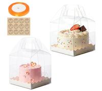 RAINPOP 15Pcs Transparent Cake Boxes, Square Plastic Baking Box Clear Cake Gift Box with Handle, 4in-5in Individual Cake Boxes Containers Display Box for Dessert Candy Cakes - 8 * 4in+7 * 5in