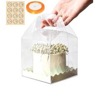 RAINPOP 15Pcs Transparent Cake Boxes, Square Plastic Baking Box Clear Cake Gift Box with Handle, 5.25in Individual Cake Boxes Containers Display Box for Dessert Candy Cakes