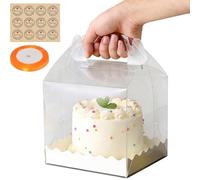 RAINPOP 15Pcs Transparent Cake Boxes, Square Plastic Baking Box Clear Cake Gift Box with Handle, 6in Individual Cake Boxes Containers Display Box for Dessert Candy Cakes