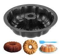 RAINPOP 24CM/9.6in Ring Cake Tin, Carbon Steel Round Baking Dish, Cake Tin with Non-Stick Coating Mould Baking Pan, Fluted Ring Cake Tin Pan Tray for Baking Cake Bread, Black
