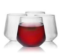 RAINPOP 4 Pcs Plastic Ribbed Wine Glasses, Unbreakable Stemless Wine Glasses, Portable & Reusable, Thickened BPA Free, Clear Plastic Cocktail Glasses for Party Camping Picnic Pool (355ML/12.5 oz)