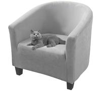 RAINPOP Soft Velvet Tub Chair Cover, High Stretch Bucket Chair Cover for Sofa, Armchair Slipcover with Anti-Slip, 1 Piece Tub Chair Cover for Dining Living Room, Internet Cafe, Bar, Office (grey)