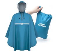 RainRider Rain Poncho, Blue Rain Poncho for Bicycle, Rainwear with Hood Including Viewing Window, Bicycle Rain Cape with Reflective Strips - Raincoat for Men and Women, Horizon Blue, One Size