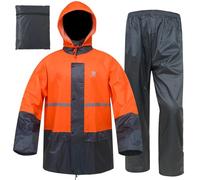 RainRider Rain Suits for Men Women Waterproof Lightweight Rain Gear Jacket Coat with Pants Workwear (Large, Orange/Grey)