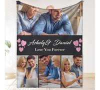 Rainsar Personalised Blanket, Couples Blanket Presents for Her, Custom Blanket with Photos Text, Collage Picture Blanket Personalised, Personalised Gifts for Boyfriend Girlfriend