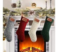 Rainsar Personalised Christmas Stockings, Custom Name Knitted Christmas Stocking, Customised 46cm Large Hanging Xmas Stocking for Decor, Personalised Christmas Stockings for Kids Family (4 Pcs)