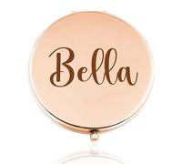 Rainsar Personalised Compact Mirror Laser Engraved Make Up Mirror with Name, 1x/2x Magnification,2-Sided, Portable Travel Mirror for Purse Pocket, Custom Gifts for Woman Girl Bridesmaid Friend Mother