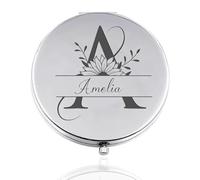 Rainsar Personalised Compact Mirror,Pocket Mirror for Girls Birthday Wedding Valentine's Day,Travel Folding Vanity Mirror,Ladies Compact Mirror with Name and Birth Flower Custom Gifts