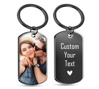 Rainsar Personalised Keyring, Double Sided Engraving Photo Text Custom Keychain, Valentines Anniversary Customisable Gift for Men Boyfriend Him Her
