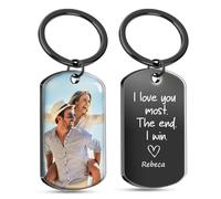 Rainsar Personalised Keyring, Double Sided Engraving Photo Text Custom Keychain, Valentines Anniversary Customisable Gift for Men Boyfriend Him Her