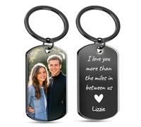 Rainsar Personalised Keyring, Double Sided Engraving Photo Text Custom Keychain, Valentines Anniversary Customisable Gift for Men Boyfriend Him Her