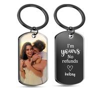 Rainsar Personalised Keyring, Double Sided Engraving Photo Text Custom Keychain, Valentines Anniversary Customisable Gift for Men Boyfriend Him Her