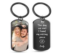 Rainsar Personalised Keyring, Double Sided Engraving Photo Text Custom Keychain, Valentines Anniversary Customisable Gift for Men Boyfriend Him Her