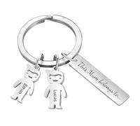 Rainsar Personalised Mothers Day Keyring for Mum - Custom Kids Names Keychain for Mummy, Family Names Engraved Key Ring (Silver, Stainless Steel) | Mum Gifts for Mothers Day Birthday