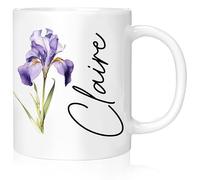 Rainsar Personalised Mum Mug with Bloom Double Side, Customised Mothers Day Gift Ceramic Coffee Cup with Flower and Text, Holding 301mL Mug with Handle,Iris