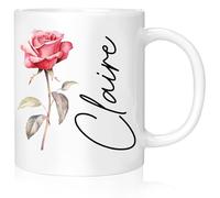 Rainsar Personalised Mum Mug with Bloom Double Side, Customised Mothers Day Gift Ceramic Coffee Cup with Flower and Text, Holding 305mL Mug with Handle,Red Rose