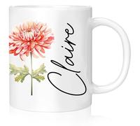 Rainsar Personalised Mum Mug with Bloom Double Side, Customised Mothers Day Gift Ceramic Coffee Cup with Flower and Text, Holding 310mL Mug with Handle,Chrysanthemum