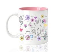Rainsar Personalised Mummy Mug Kids Name Holding Hands, Best Mum Mug Flowers Hand Print Design, Birthday & Mothers Day Gifts for Mum from Son Daughter, Ceramic Coffee Cup 11oz