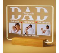 Rainsar Personalised, Personalised Dad Gifts, Custom Dad Photo Frame Night Light with Text&Photo, Birthday Gift for Dad, Fathers Day Presents from Daughter Son