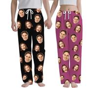 Rainsar Personalised Pyjama Pants, Custom Face Photo Pajama Bottoms with Pockets for Men Women, Matching PJs for Couples Lover - Valentine Anniversary Personalised Funny Gifts for Him Her