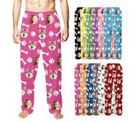 Rainsar Personalised Pyjamas with Photo - Custom Pajama Pants for Men Women, Customised Christmas Pet Couple Pj Bottoms, Gifts for Him Her Dog Birthday, Sizes S to 2XL