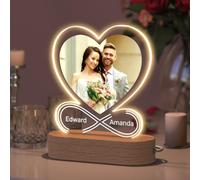 Rainsar Wedding Gifts, Personalised Anniversary Present for Him Her, Customized Wedding Gifts for Bride and Groom, Acrylic LED Night Light with Picture, Heart Photo Frame Lamp for Birthday Christmas