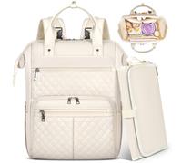 RAINSMORE Baby Changing Bag Backpack Multifunction Nappy Bag with Portable Changing Mat Baby Diaper Bags Large Travel Pram Bag for Mom & Dad-White