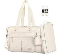 RAINSMORE Baby Changing Bags Nappy Tote Bag Waterproof Baby Diaper Bag for Mom and Dad with Pacifier Holder and Portable Changing Mat White