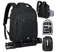 RAINSMORE Camera Bags for Photographers Camera Backpack with 14 inch Laptop Compartment Professional DSLR SLR Camera Bag Raincover Men Women for Canon Nikon Sony Black