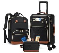 RAINSMORE Carry On Luggage with wheels, Softside Suitcases Set 3 Piece | 22x14x9 Airline Approved, Luggage Sets with Backpack & Toiletry Bag, Rolling Suitcase with TSA Lock, for Travel Weekender