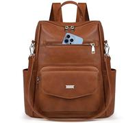 RAINSMORE Convertible Backpack Purse for Women Designer PU Leather Backpack Purse Anti Theft Fashion Backpack Handbags, Brown, 12.6 x 6.1 x 13.8 inches