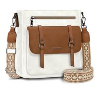 RAINSMORE Cross Body Bag Women Soft PU Leather Women's Cross-body Bags Medium Crossbody Bags for Women Handbags & Shoulder Bag with Adjustable Wide Straps White and Brown