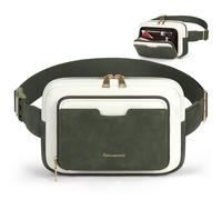 RAINSMORE Fanny Packs for Women, Leather Belt Bag Everywhere Crossbody Waist Pack with Adjustable Strap Retro Sling Chest Bag, Dark Green with White, M