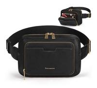 RAINSMORE Fanny Packs for Women, Leather Belt Bag Everywhere Crossbody Waist Pack with Adjustable Strap Retro Sling Chest Bag, Black, M