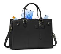 RAINSMORE Laptop Bags for Women PU Leather Work Bags for Women Tote Bag Large Handbag Shoulder Bag for Office Bussiness 15.6 Inch Black