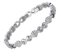 RainSo Magnetic Bracelet for Women - 3800 Gauss Stainless Steel Bracelet with Shell Design and Diamond Inlay, Includes 3 Smarter Button, Adjustable Size (Silver)