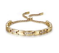RainSo Magnetic Bracelet for Women - Expandable Stainless Steel Bracelet 3500 Gauss Ultra Strength Magnets - Gold Plated Finish Adjustable Length Wristband with Gift Box